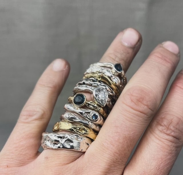 Molten Silver and Gold Gemstone Rings